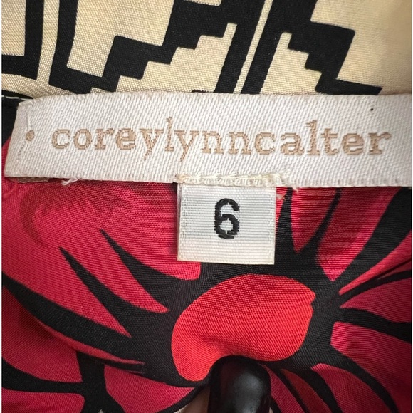 Anthropologie Corey Lynn Calter Pink, Red, With Aztec Print Short Sleeve Dress - Picture 6 of 7